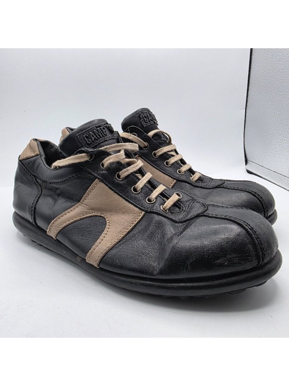 Camper Pelotas Ariel Mens Size 10 Black Tan Casual Shoes Leather Made In Spain